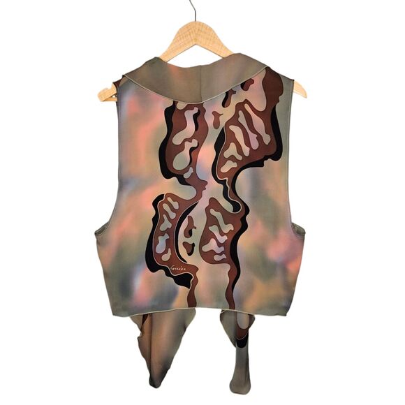 LOUISE BLUMBERG Silk Vest Hand Painted Tie Front Waterfall Drape Artsy Unique OS - Picture 3 of 5